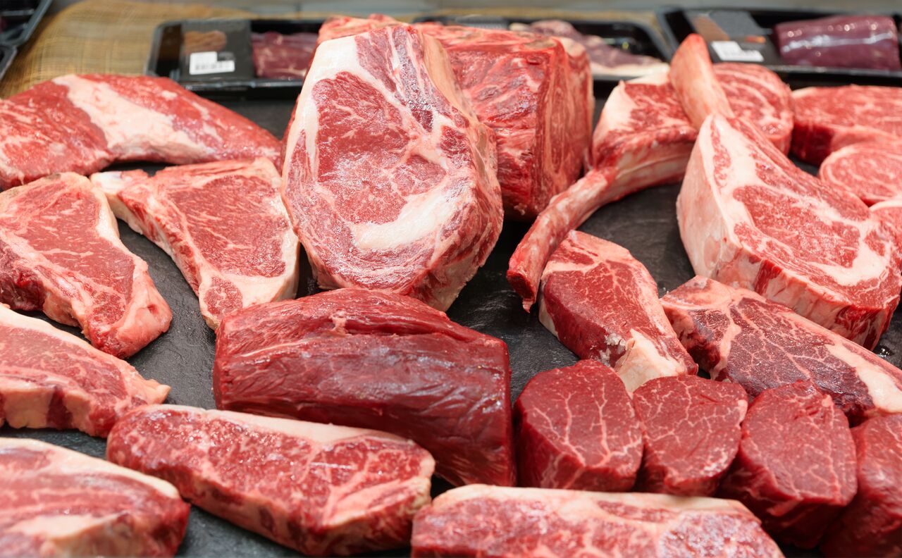 Raw beef on a market shelf