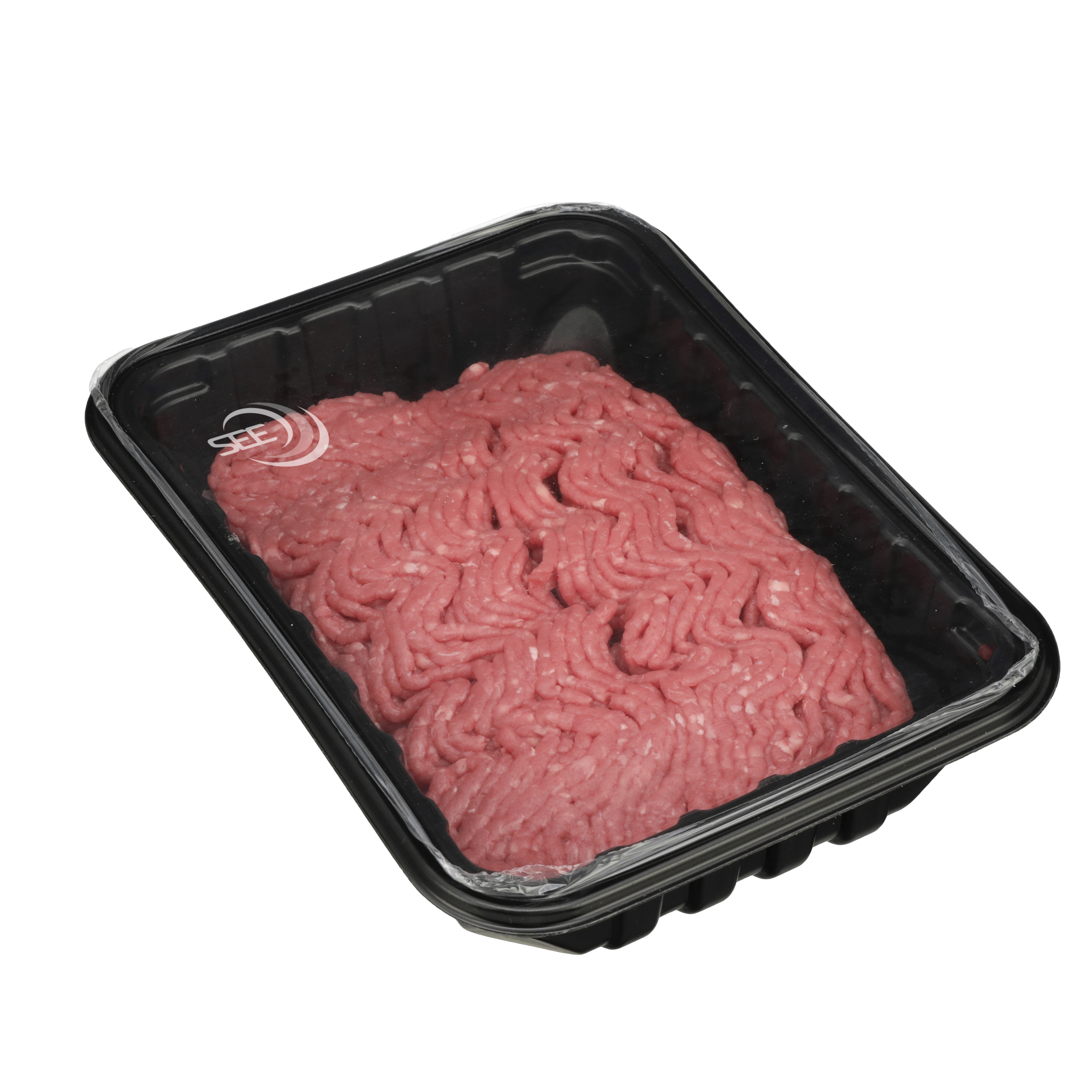 tapas para termosellado sin impresión en bandeja negra con carne roja fresca molida