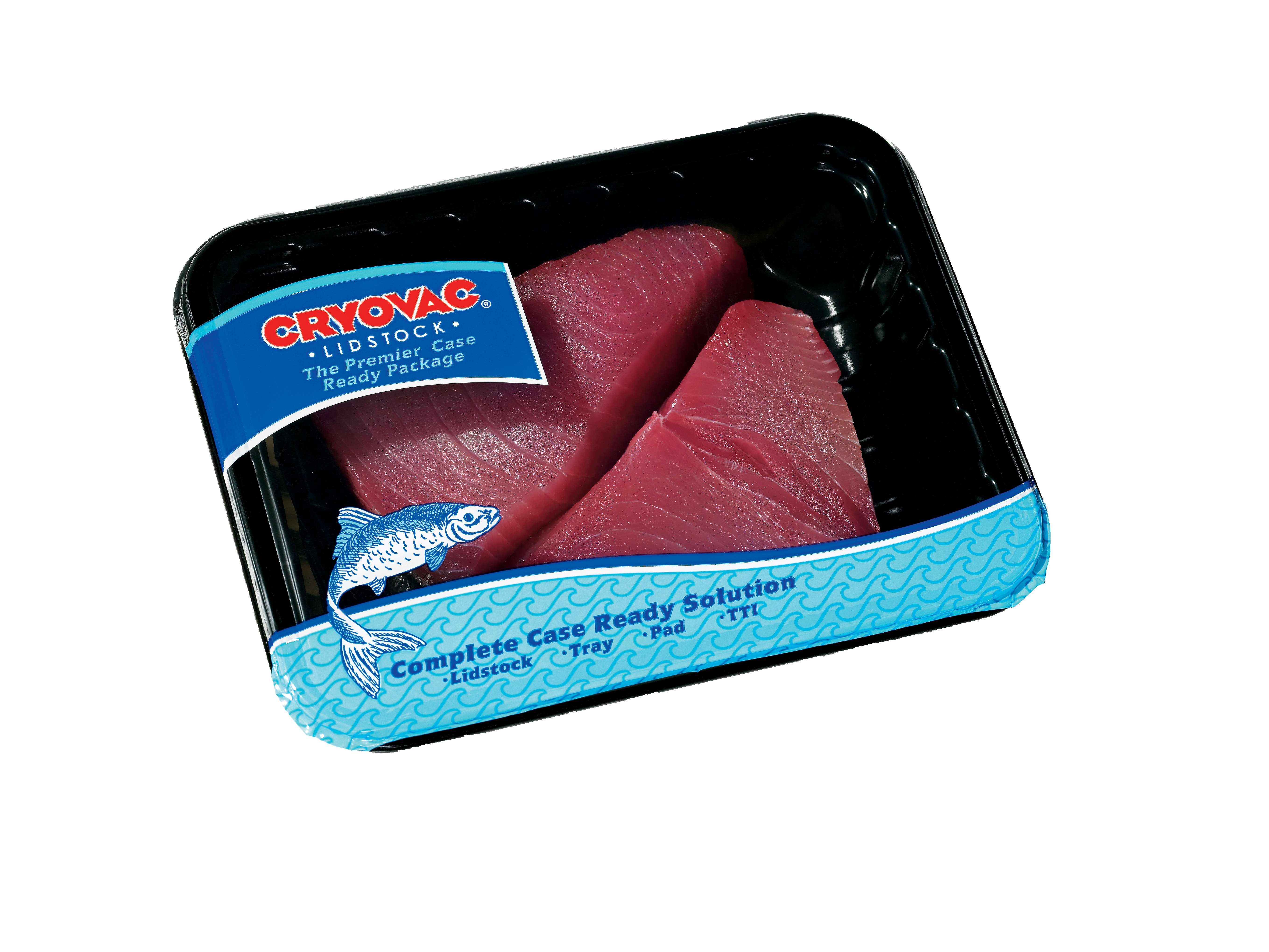 Las tapas para termosellado impresas de la marca CRYOVAC en filete de atún.