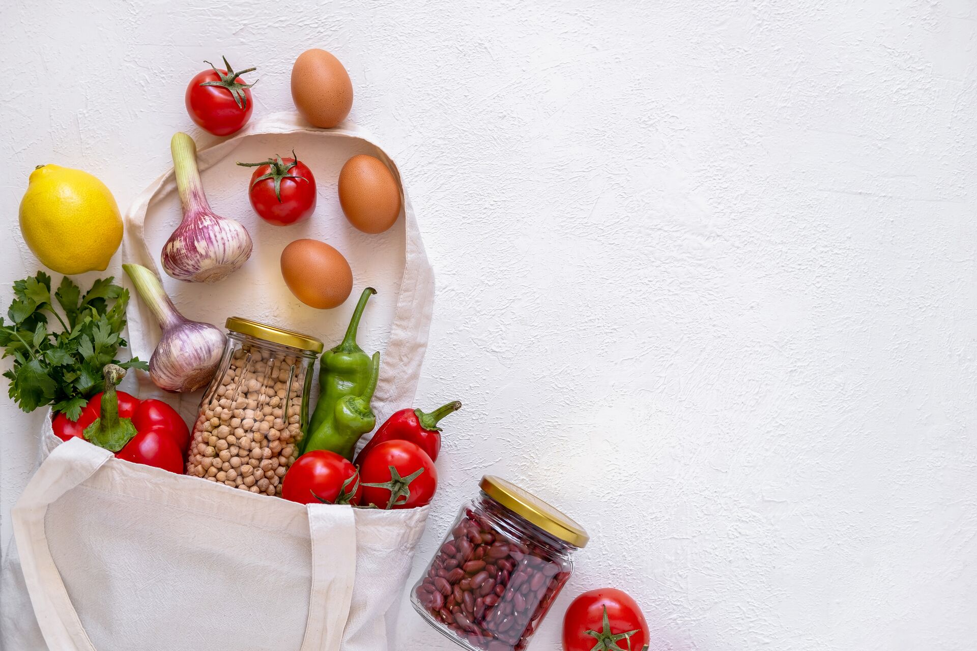 Zero waste, Eco friendly shopping. Textile eco bags, glass jars and eco friendly products