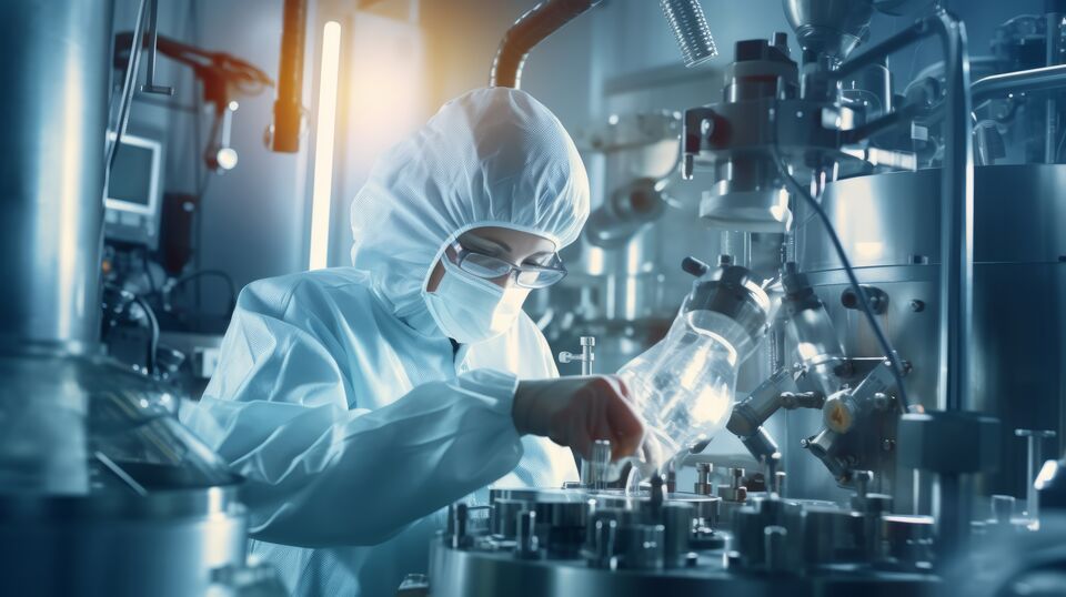 Medicine factory scientist in lab research pharmaceuticals