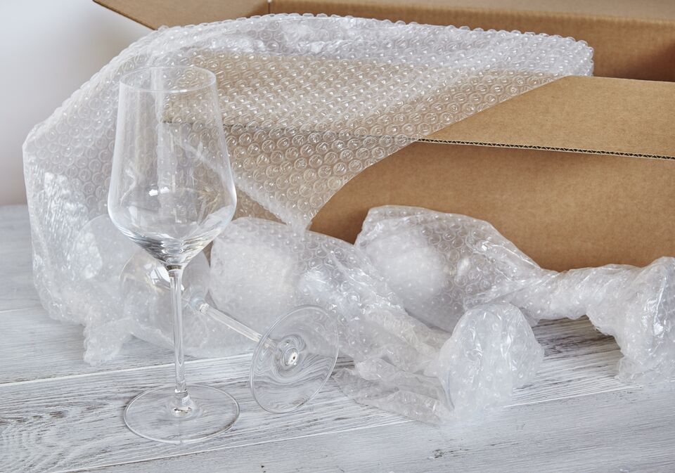 Bubble wrap protective packaging on white background and texture